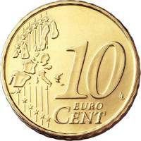 (2000) Монета Испания 2000 год 10 центов  1. Звёзды в ленте. Старая карта ЕС Северное золото  UNC
